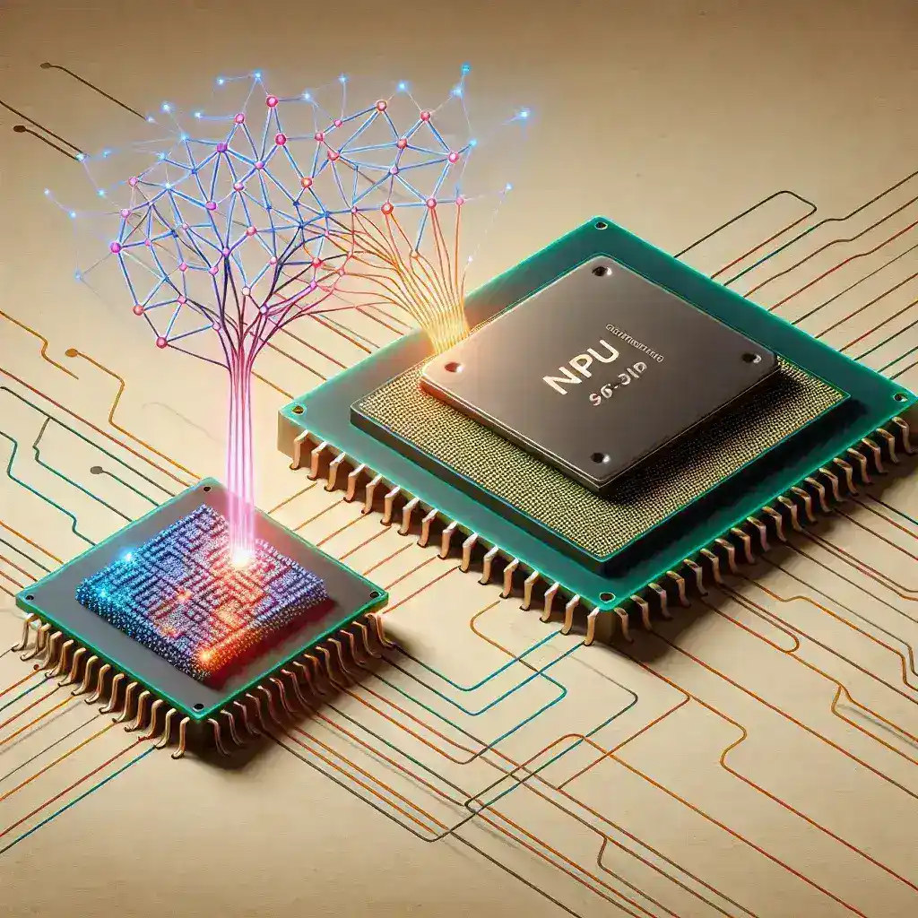 "Gráfico que ilustra la evolución de la búsqueda neuronal en sistemas operativos, destacando el balance entre CPU y NPU en la optimización del rendimiento y la eficiencia energética."